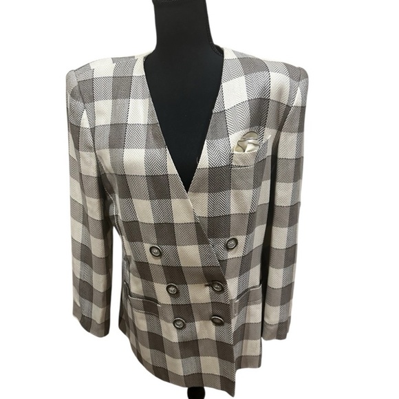 Kasper ASL Gray Buffalo Check Blazer Double Breasted Petite 14P Vintage, NWT - Picture 3 of 10
